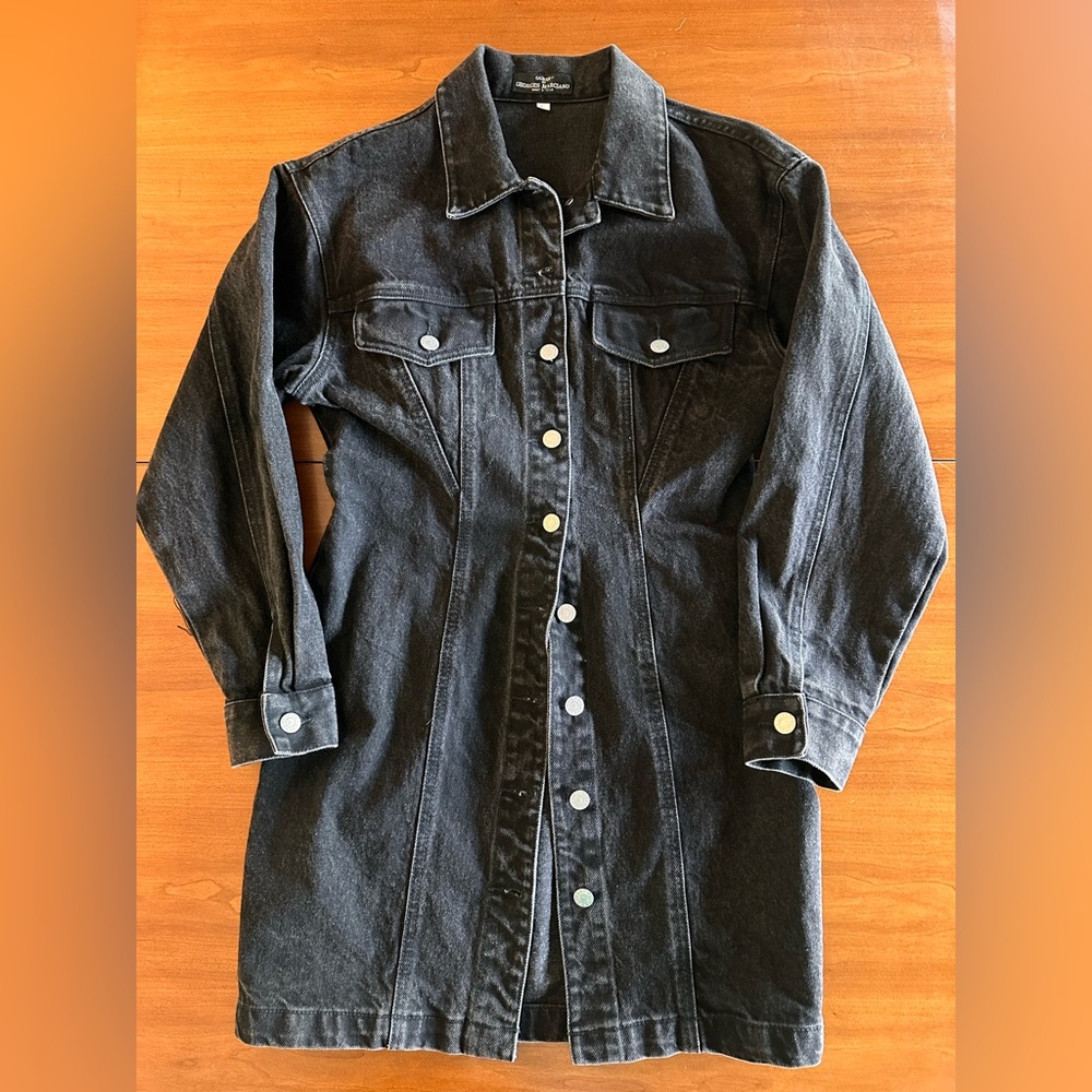 90s GUESS Georges Marciano Vintage Denim Shirt Dress Black Button Front Large - Picture 2 of 10